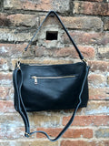 BLACK leather bag. GENUINE leather cross body / shoulder bag. BLACK bag + adjustable strap. Black leather purse. 2 straps