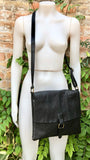 Black crossbody leather bag. Soft genuine leather bag. Black messenger. Black purse with zipper, flap and adjustable strap.