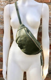 Green FANNY pack .Small leather crossbody/ hip bag, bum pack bag in GENUINE leather. Khaki purse with adjustable strap