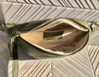 Green FANNY pack .Small leather crossbody/ hip bag, bum pack bag in GENUINE leather. Khaki purse with adjustable strap