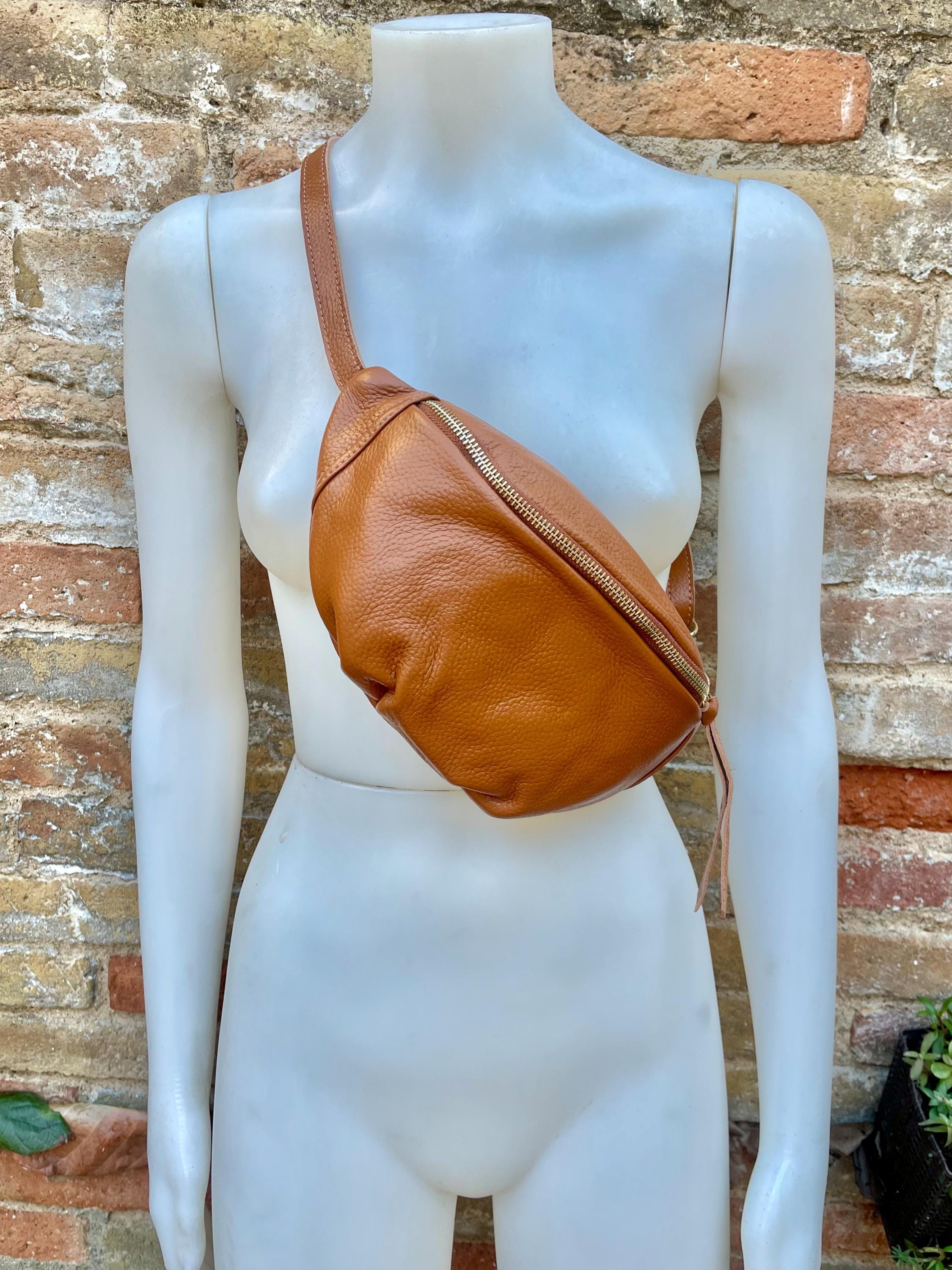 Camel brown FANNY pack .Small tan leather crossbody/ hip bag, bum pack bag in GENUINE leather. Caramel color purse with adjustable strap.