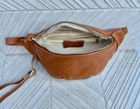 Camel brown FANNY pack .Small tan leather crossbody/ hip bag, bum pack bag in GENUINE leather. Caramel color purse with adjustable strap.