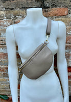 Light brown FANNY pack .Small taupe leather crossbody/ hip bag, bum pack bag in GENUINE leather. Dark beige purse with adjustable strap