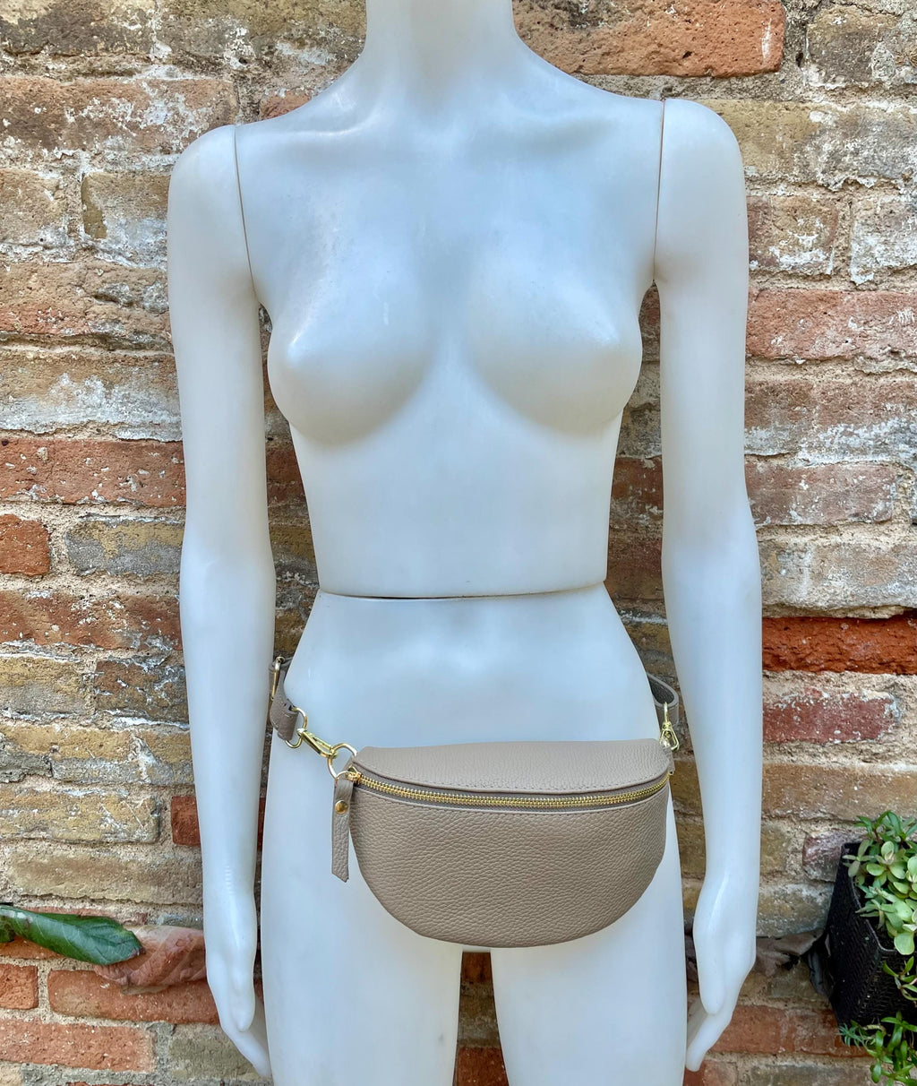 Light brown FANNY pack .Small taupe leather crossbody/ hip bag, bum pack bag in GENUINE leather. Dark beige purse with adjustable strap