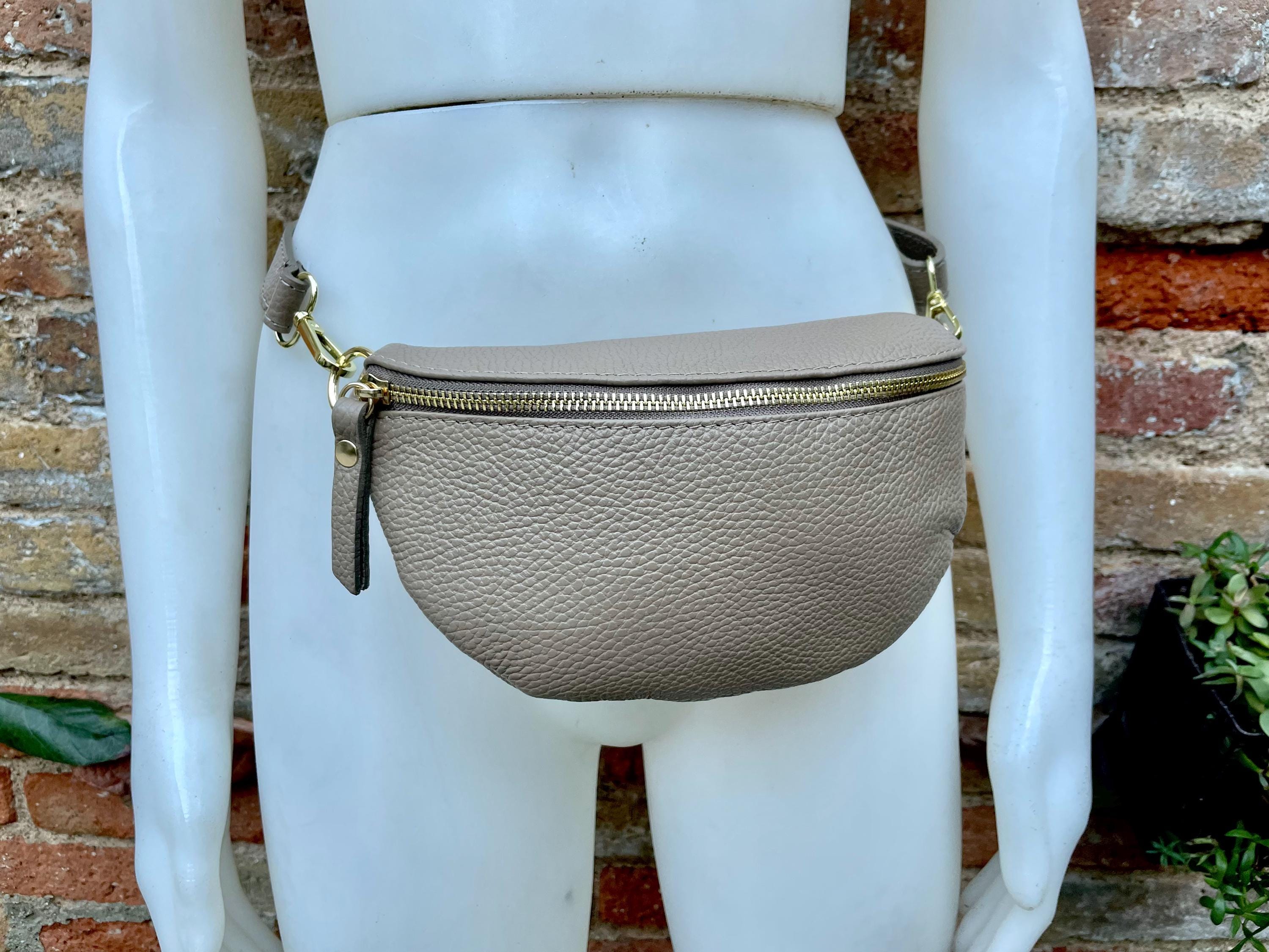 Light brown FANNY pack .Small taupe leather crossbody/ hip bag, bum pack bag in GENUINE leather. Dark beige purse with adjustable strap