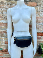 Black FANNY pack .Small leather crossbody/ hip bag, bum pack bag in GENUINE leather. Black leather purse with adjustable strap. Small bag