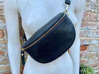 Black FANNY pack .Small leather crossbody/ hip bag, bum pack bag in GENUINE leather. Black leather purse with adjustable strap. Small bag