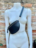 Black FANNY pack .Small leather crossbody/ hip bag, bum pack bag in GENUINE leather. Black leather purse with adjustable strap. Small bag