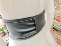 GRAY obi belt. Wrap belt in soft genuine leather. Wraparound waist belt. Wide style. Boho dress belt in medium GREY leather. Grey dress belt