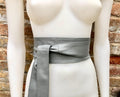 GRAY obi belt. Wrap belt in soft genuine leather. Wraparound waist belt. Wide style. Boho dress belt in medium GREY leather. Grey dress belt