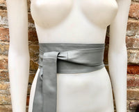 GRAY obi belt. Wrap belt in soft genuine leather. Wraparound waist belt. Wide style. Boho dress belt in medium GREY leather. Grey dress belt