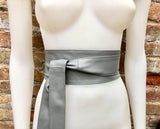 GRAY obi belt. Wrap belt in soft genuine leather. Wraparound waist belt. Wide style. Boho dress belt in medium GREY leather. Grey dress belt