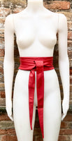 Red obi belt. Wrap belt in soft genuine leather. Wraparound waist belt. Wide style. Red boho dress belt. Bright red overall belt
