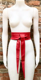 Red obi belt. Wrap belt in soft genuine leather. Wraparound waist belt. Wide style. Red boho dress belt. Bright red overall belt