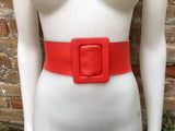 Red leather waist belt with large buckle. Soft leather belt in bright coral red. Genuine leather red dress belt. Wide red waist belt