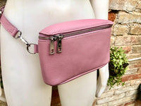 Raspberry pink FANNY pack .Small leather crossbody/ hip bag, bum pack bag in GENUINE leather. Pink leather purse with adjustable strap
