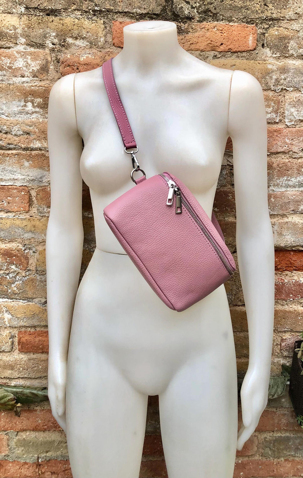 Raspberry pink FANNY pack .Small leather crossbody/ hip bag, bum pack bag in GENUINE leather. Pink leather purse with adjustable strap