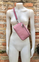 Raspberry pink FANNY pack .Small leather crossbody/ hip bag, bum pack bag in GENUINE leather. Pink leather purse with adjustable strap