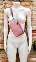 Raspberry pink FANNY pack .Small leather crossbody/ hip bag, bum pack bag in GENUINE leather. Pink leather purse with adjustable strap