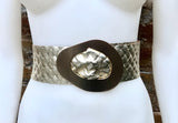 GOLD metallic leather waist belt with large metal buckle. Soft leather belt in gold. Boho glitter genuine leather belt. Gold waist belt