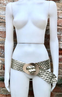 GOLD metallic leather waist belt with large metal buckle. Soft leather belt in gold. Boho glitter genuine leather belt. Gold waist belt