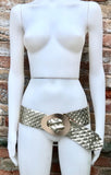 GOLD metallic leather waist belt with large metal buckle. Soft leather belt in gold. Boho glitter genuine leather belt. Gold waist belt