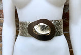 GOLD metallic leather waist belt with large metal buckle. Soft leather belt in gold. Boho glitter genuine leather belt. Gold waist belt