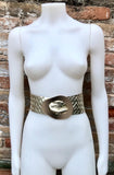 GOLD metallic leather waist belt with large metal buckle. Soft leather belt in gold. Boho glitter genuine leather belt. Gold waist belt