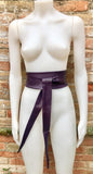 Dark PURPLE obi belt. Wrap belt in soft genuine leather. Wraparound waist belt. Wide style. Boho dress belt in soft EGGPLANT leather
