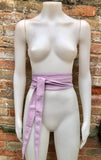 Light PURPLE obi belt. Lavender soft genuine leather. Wraparound lilac waist belt. Wide style. Boho dress belt in soft mauve leather