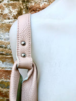 Light pink shoulder leather bag. Dusty pink leather shopper. Soft genuine leather. Carry all bag for your laptop, books etc. Pink purse