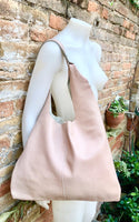 Light pink shoulder leather bag. Dusty pink leather shopper. Soft genuine leather. Carry all bag for your laptop, books etc. Pink purse