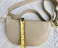 Beige FANNY pack .Small leather crossbody/ hip bag, bum pack bag in GENUINE leather. Beige purse with adjustable strap