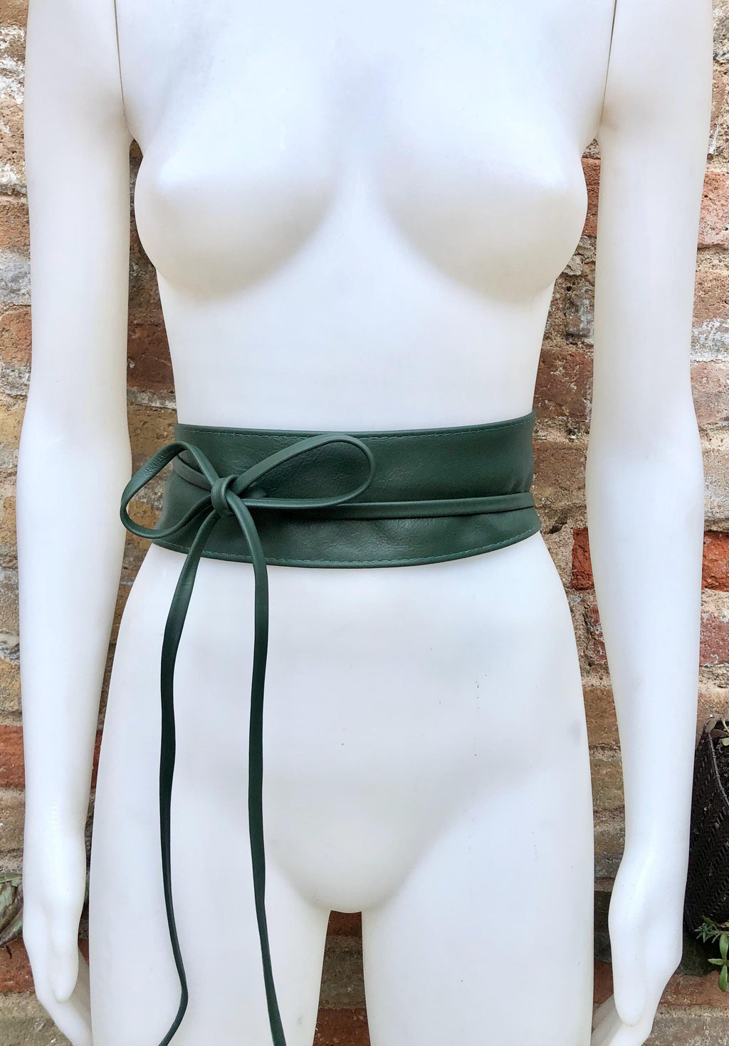 Dark green wrap belt in soft leather. LONGER option. Waist, dress or wraparound belt in dark green genuine leather. Boho green obi belt.