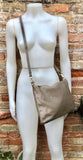 Light brown leather bag. GENUINE leather cross body / shoulder bag. Dark beige bag + adjustable strap. Taupe greyge leather purse. 2 straps