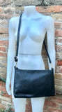 BLACK leather bag. GENUINE leather cross body / shoulder bag. BLACK bag + adjustable strap. Black leather purse. 2 straps