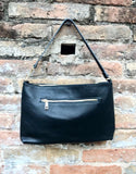 BLACK leather bag. GENUINE leather cross body / shoulder bag. BLACK bag + adjustable strap. Black leather purse. 2 straps