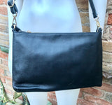 BLACK leather bag. GENUINE leather cross body / shoulder bag. BLACK bag + adjustable strap. Black leather purse. 2 straps