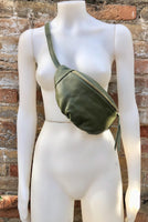 Green FANNY pack .Small leather crossbody/ hip bag, bum pack bag in GENUINE leather. Khaki purse with adjustable strap