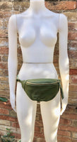 Green FANNY pack .Small leather crossbody/ hip bag, bum pack bag in GENUINE leather. Khaki purse with adjustable strap