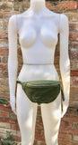 Green FANNY pack .Small leather crossbody/ hip bag, bum pack bag in GENUINE leather. Khaki purse with adjustable strap