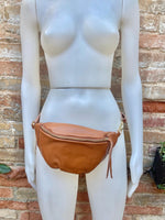 Camel brown FANNY pack .Small tan leather crossbody/ hip bag, bum pack bag in GENUINE leather. Caramel color purse with adjustable strap.