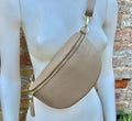 Light brown FANNY pack .Small taupe leather crossbody/ hip bag, bum pack bag in GENUINE leather. Dark beige purse with adjustable strap