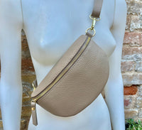Light brown FANNY pack .Small taupe leather crossbody/ hip bag, bum pack bag in GENUINE leather. Dark beige purse with adjustable strap