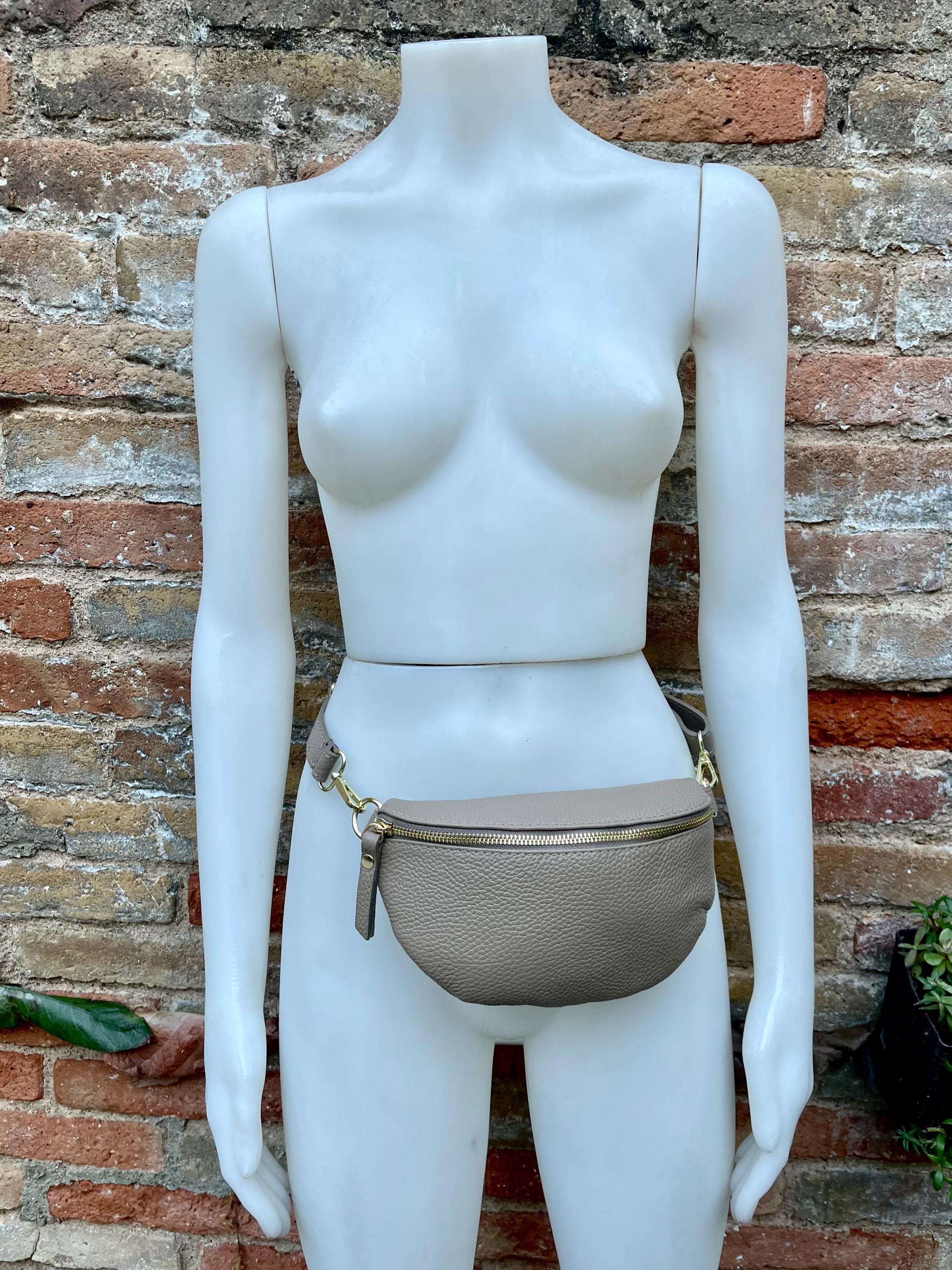 Light brown FANNY pack .Small taupe leather crossbody/ hip bag, bum pack bag in GENUINE leather. Dark beige purse with adjustable strap
