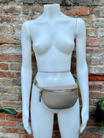 Light brown FANNY pack .Small taupe leather crossbody/ hip bag, bum pack bag in GENUINE leather. Dark beige purse with adjustable strap
