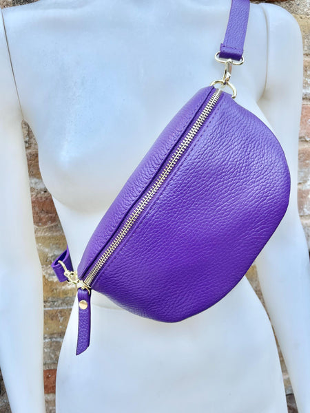 Purple FANNY pack .Small leather crossbody/ hip bag, bum pack bag in GENUINE leather. Purple leather purse with adjustable strap