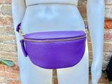 Purple FANNY pack .Small leather crossbody/ hip bag, bum pack bag in GENUINE leather. Purple leather purse with adjustable strap