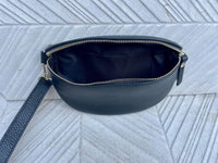 Black FANNY pack .Small leather crossbody/ hip bag, bum pack bag in GENUINE leather. Black leather purse with adjustable strap. Small bag