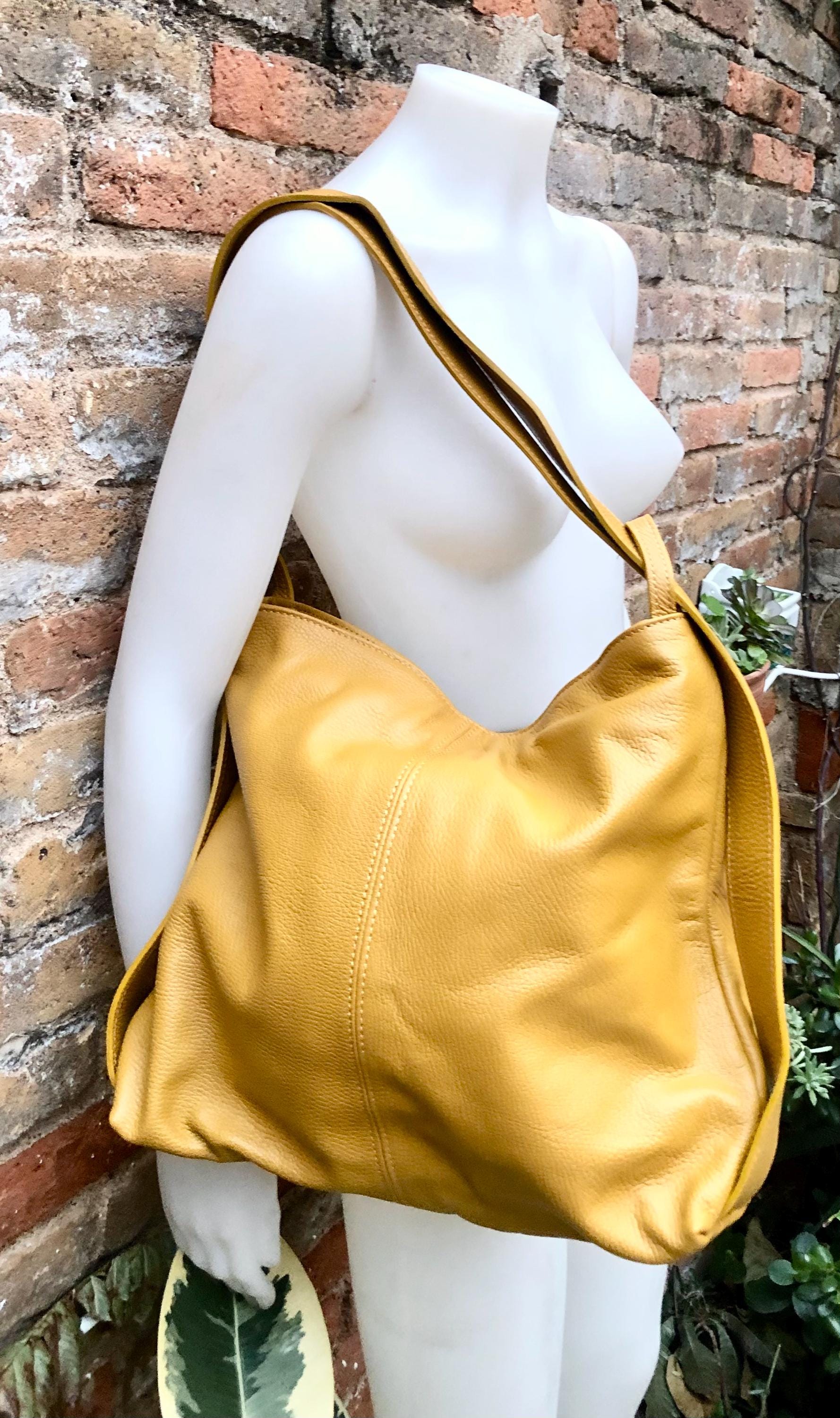 YELLOW genuine leather rucksack/ shoulder bag / crossbody. Yellow genuine leather shopper. Green carry all backpack for laptops, tablets...